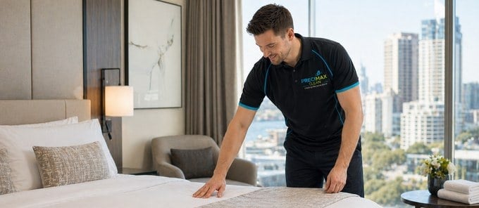 Hotel cleaning Perth — housekeeping and guest room preparation by Precimax Clean
