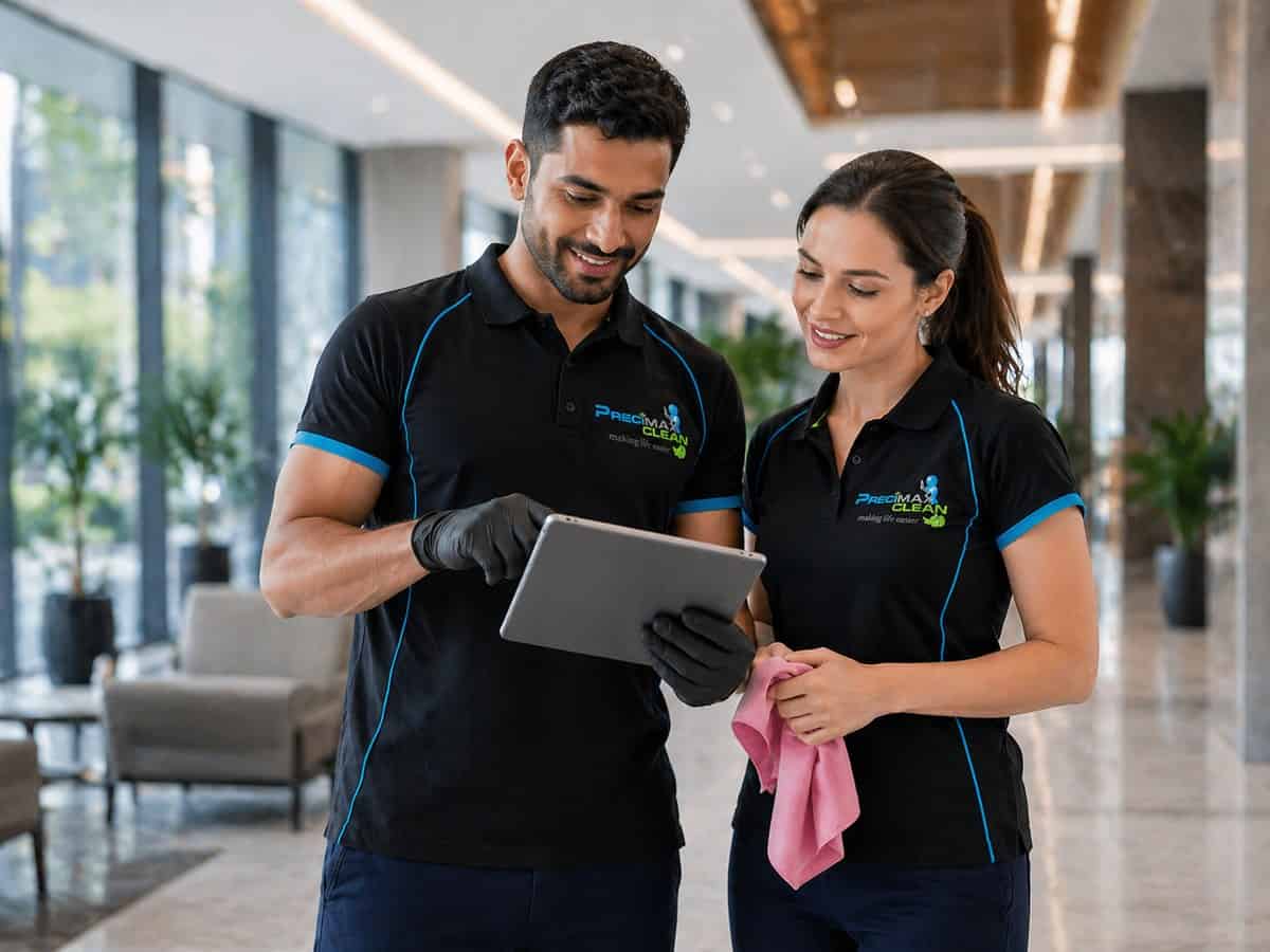 Cleaning Contractors Perth process — Precimax Clean cleaner using SafetyCulture inspection system