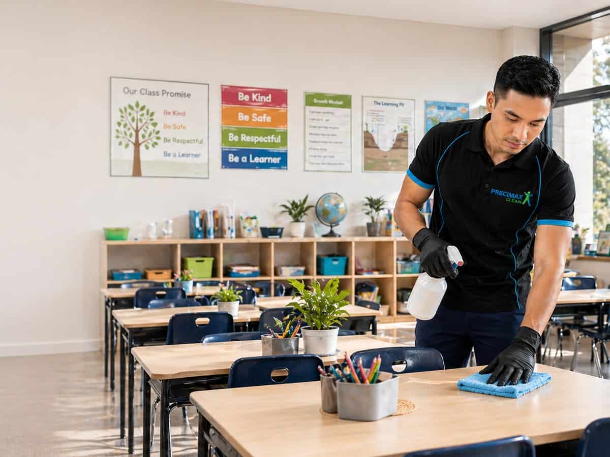 School Cleaning Perth process — Precimax Clean cleaner using SafetyCulture inspection system