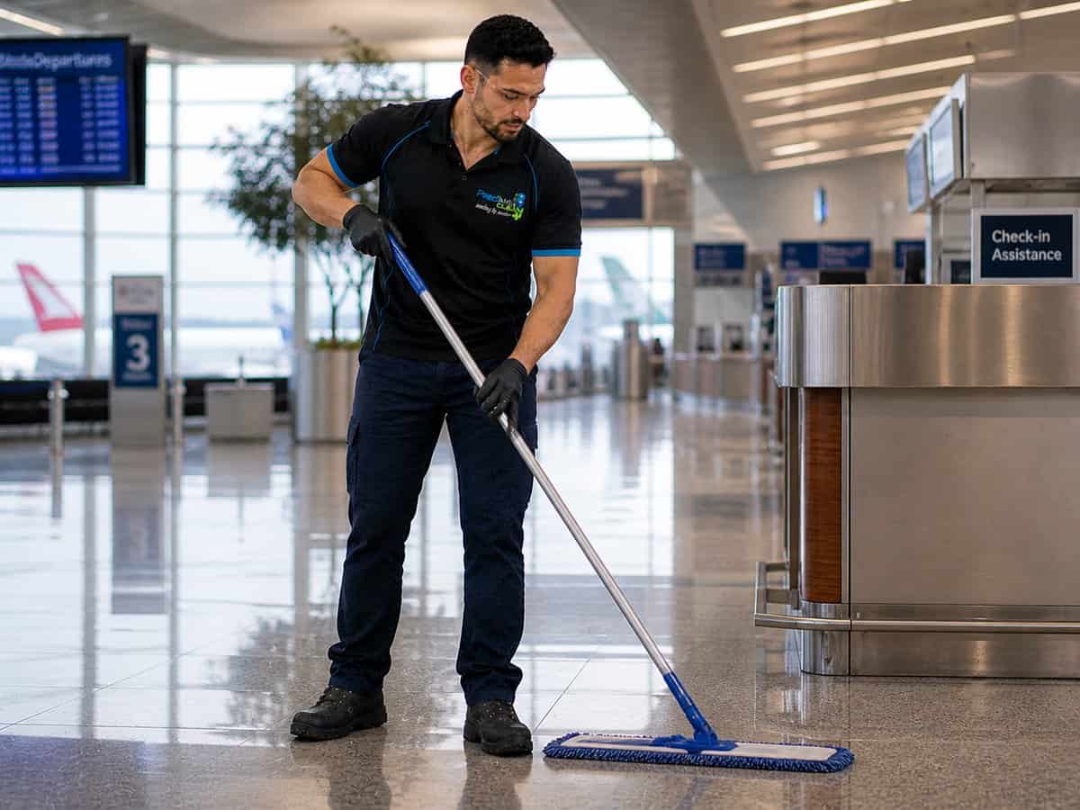 IICRC-trained Precimax Clean cleaner servicing a aviation and terminal facility in Perth Airport, WA
