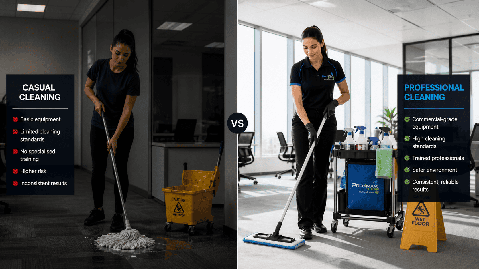 commercial cleaning Perth casual cleaner vs professional cleaner comparison