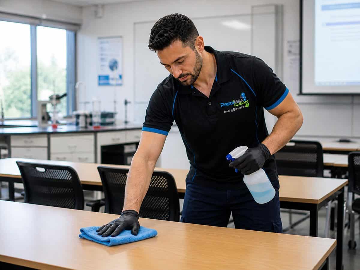 IICRC-trained Precimax Clean cleaner servicing a educational facility facility in Bentley, WA